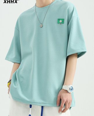 Waffle ngắn tay áo thun nam mùa hè thủy triều thương hiệu thiết kế quần áo nam tay áo năm điểm băng lụa áo thun nửa tay rời