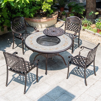 Bộ bàn ghế ngoài trời bếp nướng than hoa sân nhôm đúc sân ngoài sân ban công ngoài trời sân vườn sắt rèn kết hợp thư giãn