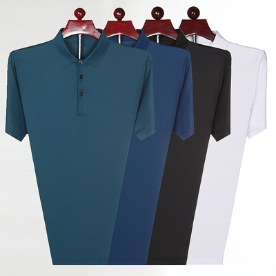 Người đàn ông Pháp Ai Mengtejiao lụa băng ngắn tay áo phông trung niên rộng rãi kích thước lớn lụa dâu tằm hàng đầu màu rắn váy của cha