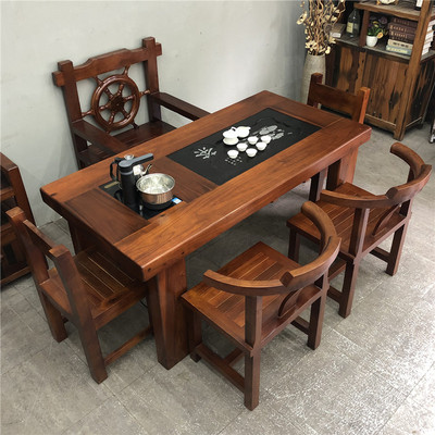 Thuyền cũ bàn ghế trà gỗ kết hợp nhà đơn giản phong cách Trung Quốc gỗ rắn Bàn trà văn phòng phòng khách nhỏ ban công bàn cà phê