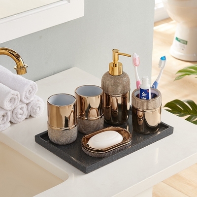 Bộ rửa và phòng tắm kiểu Bắc Âu của Mỹ bộ đựng bàn chải đánh răng mạ vàng sang trọng năm mảnh đựng cốc nước súc miệng bộ đồ dùng phòng tắm