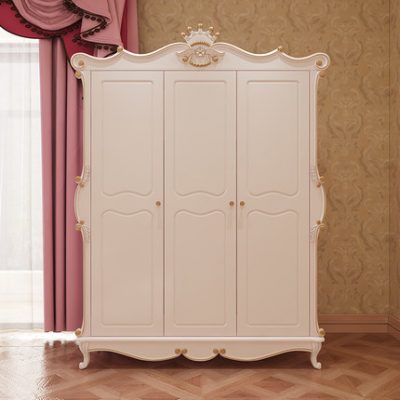 Tủ quần áo Crown Princess Đơn giản Tủ đựng đồ công chúa Châu Âu Nội thất trẻ em 3 cửa Tủ quần áo lớn Tủ quần áo cho bé gái Tủ phòng ngủ