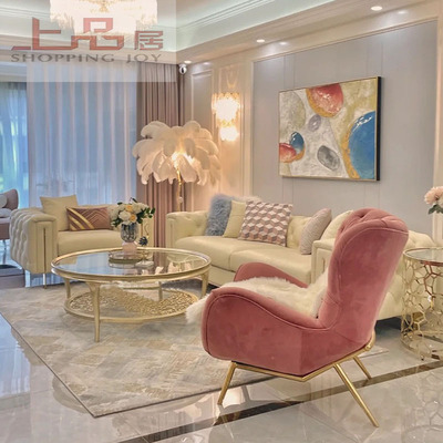 Ghế sofa kéo nút vải da sang trọng màu sáng Mỹ kết hợp phòng khách chung cư nhỏ đơn giản phong cách hiện đại màu đỏ thuần phong cách nội thất 27 độ