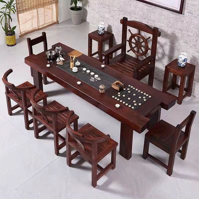 Bàn trà gỗ thuyền cũ và ghế kết hợp gỗ rắn Trung Quốc Bàn trà Kung Fu vuông bàn trà gia đình được trang bị đầy đủ Wujinshi tự động