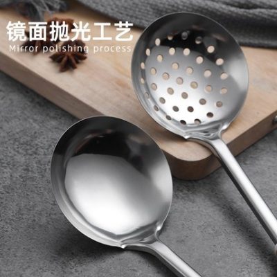 Bộ thìa bằng thép không gỉ tay cầm bằng gỗ thìa dụng cụ nấu ăn gia dụng thìa rán chống bỏng xẻng rán đồ dùng nhà bếp thìa đũa