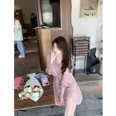 Chị gái Jill Yêu thích bộ sưu tập váy sinh nhật tháng ba Váy cổ chữ V hoa chùm vai váy