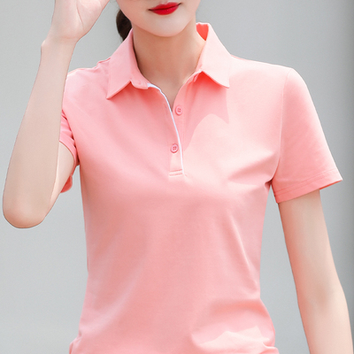 Áo thun nửa tay mới Áo thun nữ có cổ Áo thể thao mùa hè Ve áo làm việc ngắn tay Top Slim T