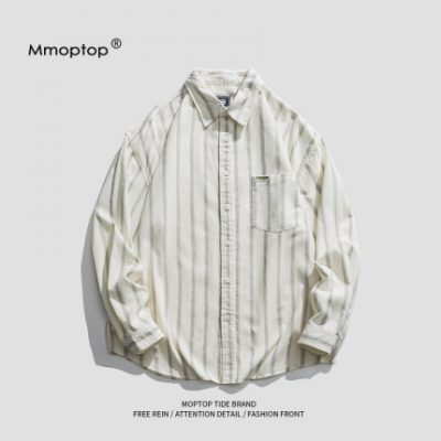 MMOPTOP Tide Thương hiệu mùa hè Sọc dài tay Áo sơ mi nam Lỏng lẻo Cặp đôi giản dị Áo khoác nam Áo khoác