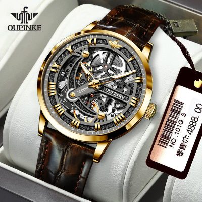 Trả góp đồng hồ nam Armani chính hãng đồng hồ cơ tự động tourbillon siêu mỏng chống nước đồng hồ nam chiến binh màu đen mới
