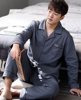 Bộ đồ ngủ của nam giới mùa xuân và mùa thu mùa xuân và mùa thu bằng vải cotton thuần khiết dài tay Áo khoác mặc nhà của nam giới cotton mùa thu và mùa đông Bộ đồ mùa đông mỏng