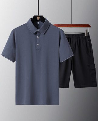 Bộ đồ mùa hè hai mảnh Bộ đồ 50-60 tuổi trung niên và người già Quần áo mùa hè nam trung niên áo thun ngắn tay