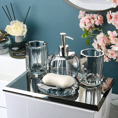 Phòng tắm pha lê cao cấp phong cách Châu Âu bộ 5 món tinh tế ánh sáng sang trọng đồ dùng phòng tắm sang trọng rửa bàn chải miệng nước rửa tay chai nước rửa