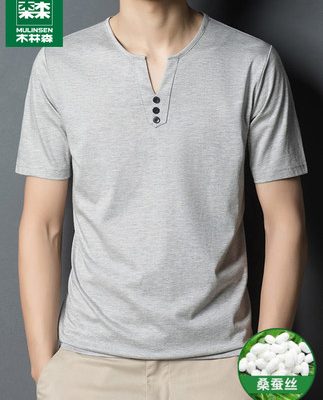 Mulinsen lụa dâu tằm áo thun nam ngắn tay mùa hè 2022 mới cho người trung niên áo sơ mi nam dưới cùng một nửa tay đơn giản