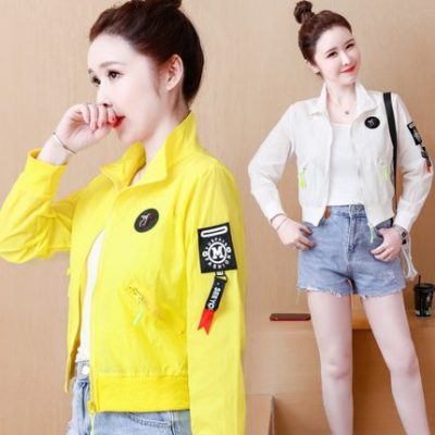 Mùa hè cổ đứng thời trang chống nắng quần áo chống nắng của phụ nữ nhỏ ngắn tay dài áo khoác khăn choàng của phụ nữ áo khoác bóng chày đồng phục áo khoác mỏng