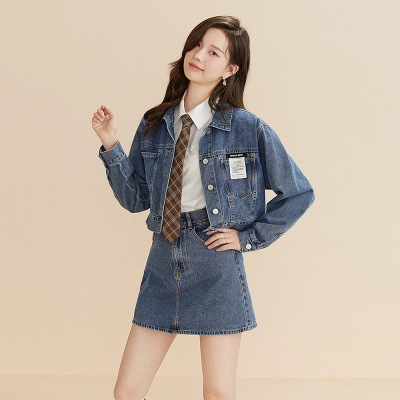 Fantu 2022 mùa xuân mới phiên bản Hàn Quốc mùa xuân áo khoác denim jacket váy chữ A bộ đồ denim giản dị của phụ nữ