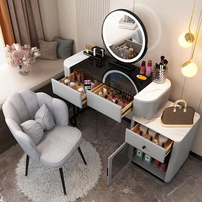 Bàn trang điểm sang trọng nhẹ Phòng ngủ Bắc Âu hiện đại tối giản gỗ rắn cao cấp cao cấp bàn trang điểm hộ gia đình nhỏ tủ lưu trữ tủ kính bàn trang điểm