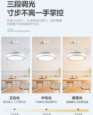 Quạt đèn 2021 quạt mới đèn hộ gia đình tích hợp đèn chùm phòng khách phòng ăn phòng ngủ chuyển đổi tần số đơn giản quạt trần vô hình