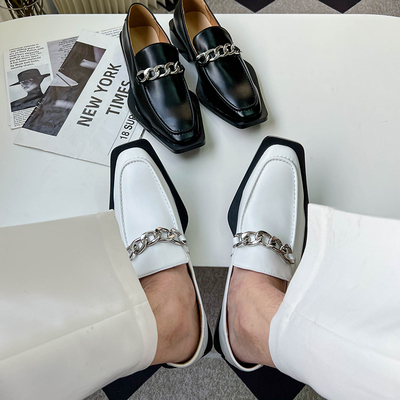 nhạc pop nam 22 năm mới thiết kế thích hợp chuỗi đầu vuông một bàn đạp giày da nam giày da nam hợp thời trang tất cả các kết hợp