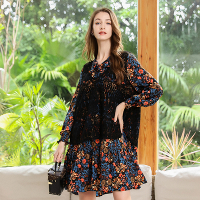 Thời trang mùa xuân 2022 thời trang ren áo vest hai mảnh dài tay dài tay voan hoa cỡ lớn váy mỏng