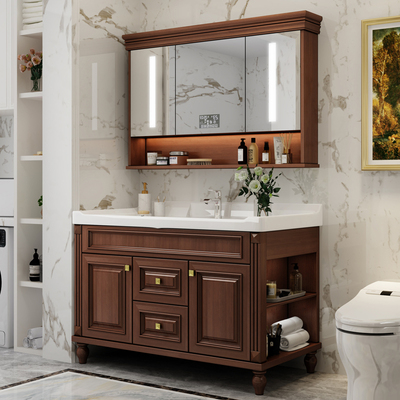 Tủ phòng tắm thông minh kiểu mỹ kết hợp chậu rửa phòng tắm hồ bơi chân đế gỗ cứng tích hợp tủ phòng tắm trang điểm