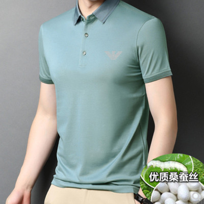 POLO áo sơ mi mới Armani mùa hè giản dị ve áo lụa dâu tằm ngắn tay áo phông nam trung niên áo phông nam nửa tay