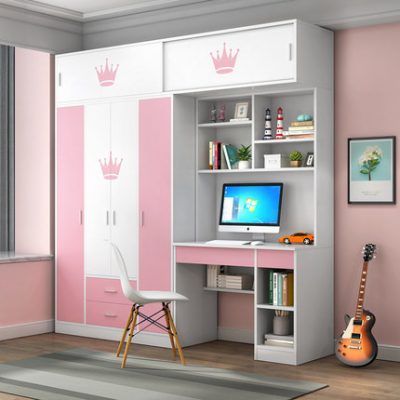 Tủ quần áo phòng trẻ em có bàn tích hợp tủ đựng đồ cho bé gái thế hệ hiện đại phòng ngủ nhà đơn giản nội thất trẻ em tủ treo quần áo