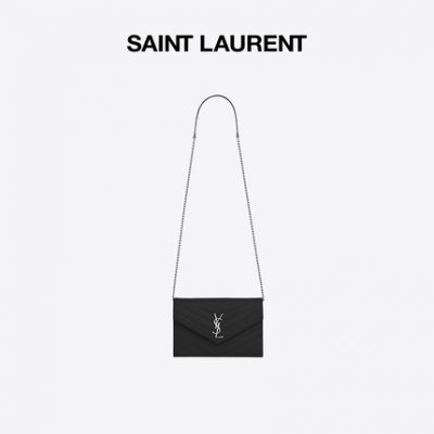 YSL / Saint Laurent dành cho nữ Mini Black Grained Textured Jacquard Leather Envelope Chain Wallet Túi YSL