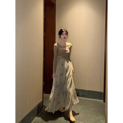 Fan Zhiqiao [mực và rửa] váy nữ mùa xuân và mùa hè mới phong cách Trung Quốc nhẹ nhàng phong cách hoa váy dài