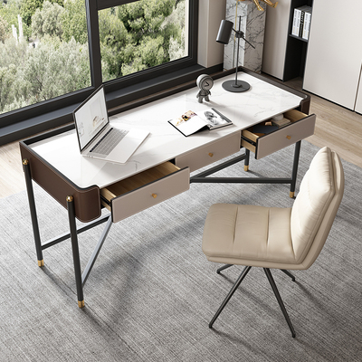 Bàn học bàn làm việc bằng đá tối giản kiểu Ý Bắc Âu hiện đại tối giản ánh sáng máy tính sang trọng căn hộ nhỏ bàn viết văn phòng bàn và ghế