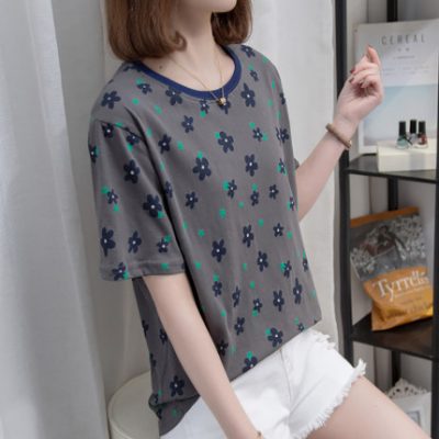 Áo thun ngắn tay của phụ nữ 2022 mới mùa xuân và mùa hè cotton nhỏ rời kích thước lớn tất cả phù hợp với áo sơ mi nhỏ