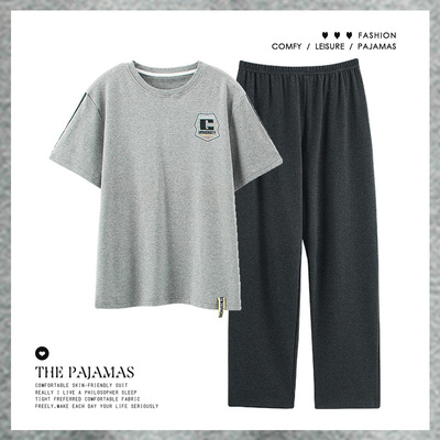 Đồ ngủ của nam giới hàng đầu quần tây ngắn tay cotton mùa hè thường phục vụ tại nhà của nam giới bộ đồ cotton mỏng mùa hè