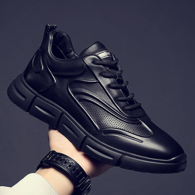 Giày thể thao da bốn mùa của nam giới Mùa xuân mới của nam giới Giày thường của nam giới Da tinh khiết khử mùi Giày nam giới màu đỏ douyin Tide