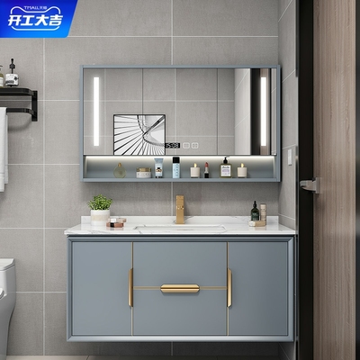 Tủ phòng tắm bằng đá phiến thông minh sang trọng nhẹ kết hợp phòng tắm tối giản hiện đại chậu rửa chậu rửa chậu rửa tủ gỗ sồi