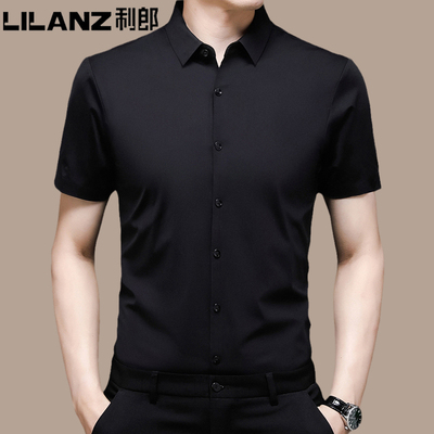 Lilang của nam giới lụa dâu tằm áo sơ mi ngắn tay của nam giới trung niên kinh doanh giản dị áo sơ mi phi sắt mùa hè áo sơ mi màu chuyên nghiệp