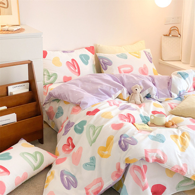 Bộ bốn mảnh vải cotton twill bộ đồ giường bằng vải cotton tinh khiết 1,5m1,8m bộ chăn ga gối đệm đôi chăn đơn Bộ đồ giường đơn