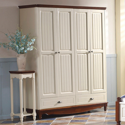 Tất cả tủ quần áo ba cánh 4 cánh bằng gỗ nguyên khối để mở cánh cửa mở tủ quần áo lớn bằng gỗ thuần túy gỗ phong cách Địa Trung Hải Nội thất phòng ngủ kiểu Mỹ