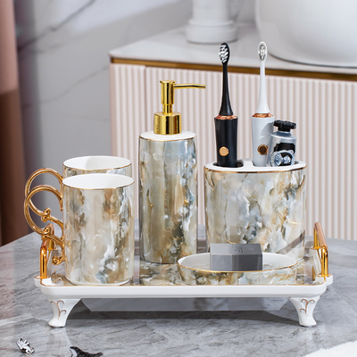 Đồ dùng phòng tắm trong phòng tắm Bộ cốc rửa năm mảnh nhẹ sang trọng hiện đại Bộ cốc nước súc miệng bằng gốm sứ Châu Âu