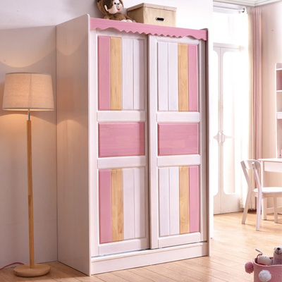 Trẻ em tủ quần áo gỗ rắn cửa trượt cô gái cậu bé công chúa đồ nội thất màu hồng cửa trượt cửa lưu trữ tủ phòng ngủ cửa trượt