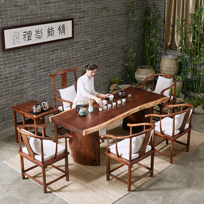 Bàn trà bằng gỗ nguyên khối lớn và ghế kết hợp Bàn trà Kung Fu đơn giản hiện đại Bàn làm việc cho ông chủ Bàn trà Zen Trung Quốc