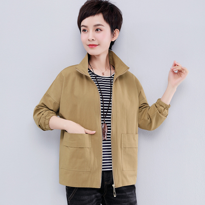 Áo khoác cotton tinh khiết hàng đầu mùa xuân và mùa thu mới cỡ lớn rộng rãi cổ đứng áo khoác nhỏ mẹ trung niên mặc giản dị áo khoác ngắn phụ nữ