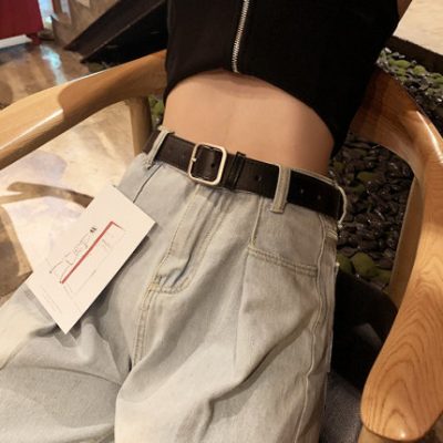 Thắt lưng nữ mỏng màu đen retro thắt lưng nam trang trí tất cả các kết hợp trang trí thắt lưng thắt lưng sinh viên thực tế trong xu hướng