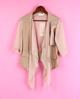 Miễn phí vận chuyển 109XY275 cổ phiếu clipping nhãn mới của phụ nữ mùa xuân và mùa thu cardigan giữa tay áo khâu áo khoác áo khoác