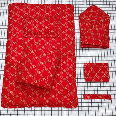 Sơ sinh em bé phòng sinh Bộ chăn bông màu đỏ bộ chăn bông màu đỏ bìa bộ đồ giường đơn bộ sáu mảnh