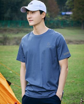 Trailblazer 2022 mùa hè thuần cotton áo thun ngắn tay quần áo nam nửa tay áo thun cổ tròn màu xanh dưới cùng áo sơ mi