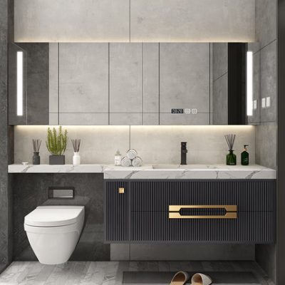 Đá phiến tùy chỉnh một chậu phòng tắm tủ kết hợp phòng tắm bệ rửa nhà vệ sinh mở rộng chậu rửa bằng gỗ rắn