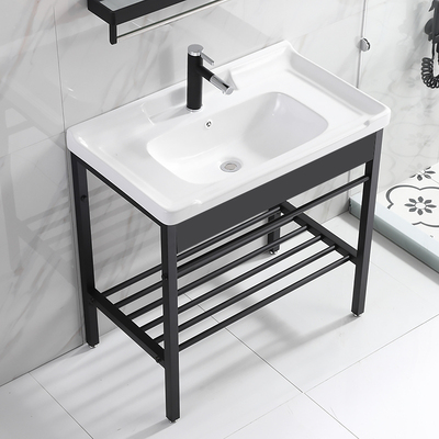 Chậu rửa từ trần đến sàn ban công tích hợp chậu rửa phòng tắm bằng gốm sứ đơn giản giá đỡ chậu rửa bằng thép không gỉ chống thấm nước