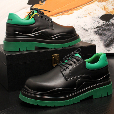 Lớp trên cùng da bò cao cấp da thật giày da nam muffin quần áo nam giới giản dị băng thanh niên màu xanh lá cây đáy nhỏ giày da nam giày hợp thời trang