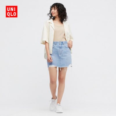 Váy mini denim dành cho phụ nữ mới (sản phẩm đã giặt sạch sờn mép váy mini váy) 448458