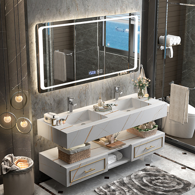 Đá phiến sang trọng nhẹ tích hợp chậu rửa đôi tủ phòng tắm kết hợp chậu rửa hiện đại tối giản chậu rửa tủ chậu rửa phòng tắm
