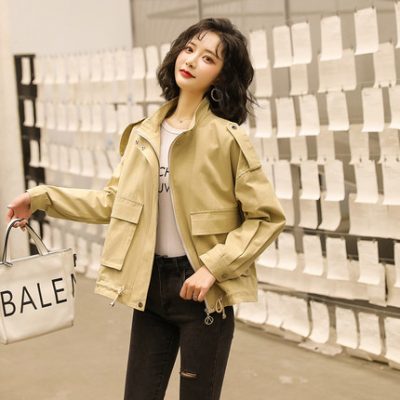 Salt Spring and Autumn Fashion Áo khoác ngắn của phụ nữ Phiên bản nhỏ của Hàn Quốc Lỏng lẻo Đơn giản Retro Dụng cụ Áo khoác gió